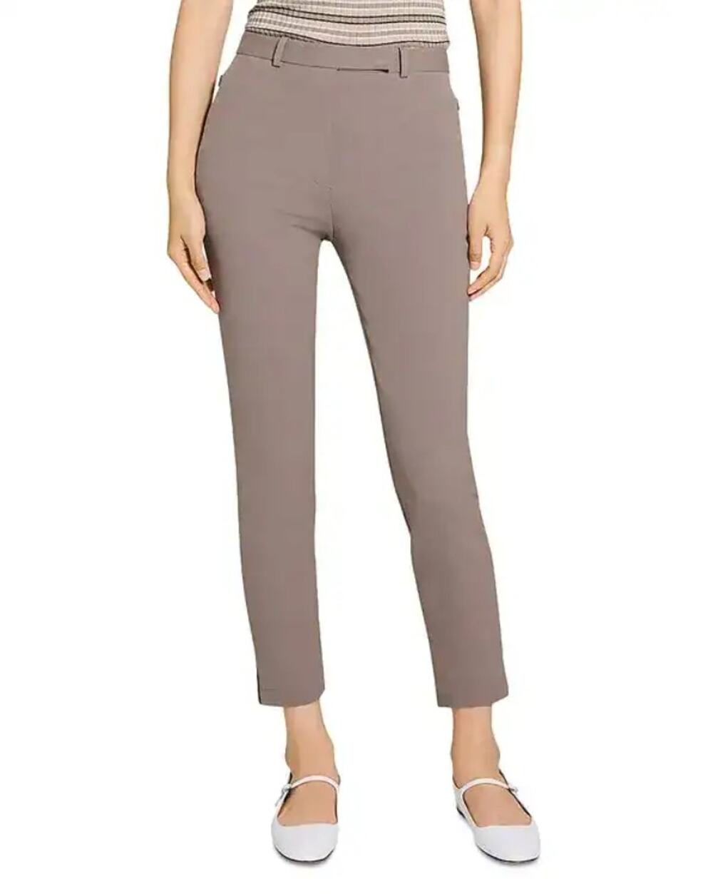 Theory Women Walnut Brown Stretch Cotton High Waisted Tapered Pants Size US 12